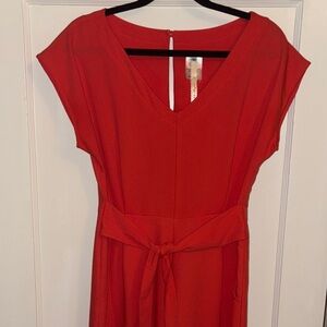 Uncle Frank Vibrant Red-Orange Jumpsuit with Tie